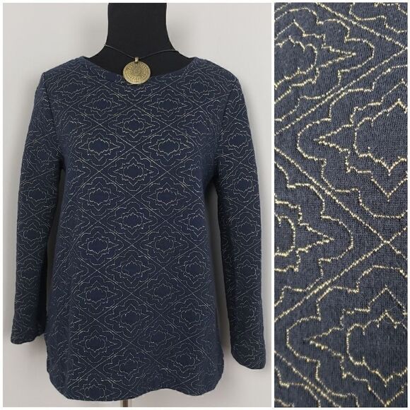 LOFT Tops - Navy W/ Gold Metallic Stitching